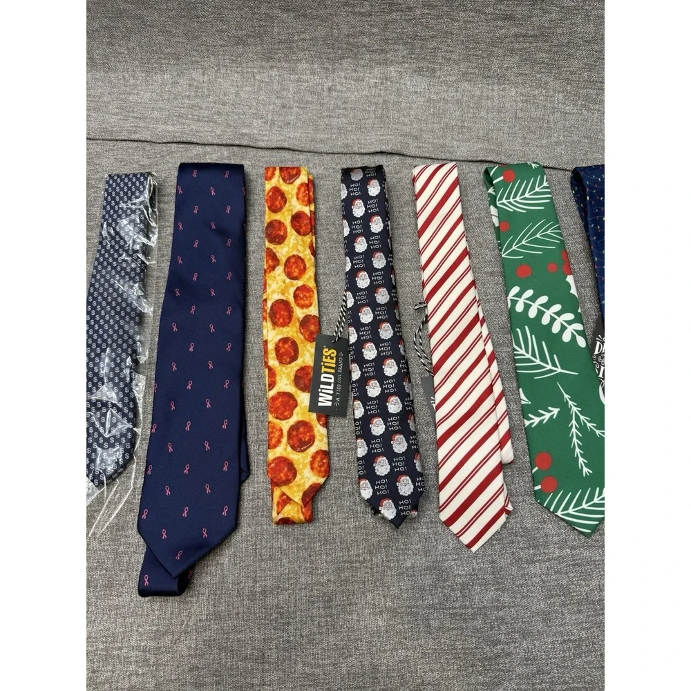 11 Wild Mens Bulk Lot Ties Pizza Digital Breast‎ Cancer Christmas Sharks